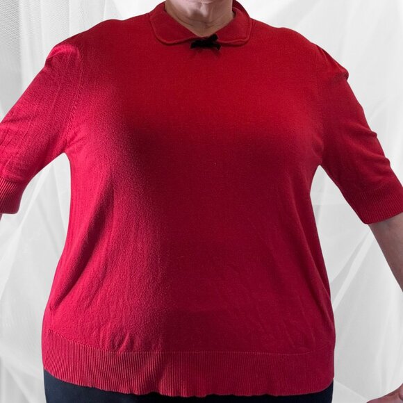 Collectif Red Knit Polo Sweater – Short Sleeve Retro Top, Size 18 - Picture 1 of 9